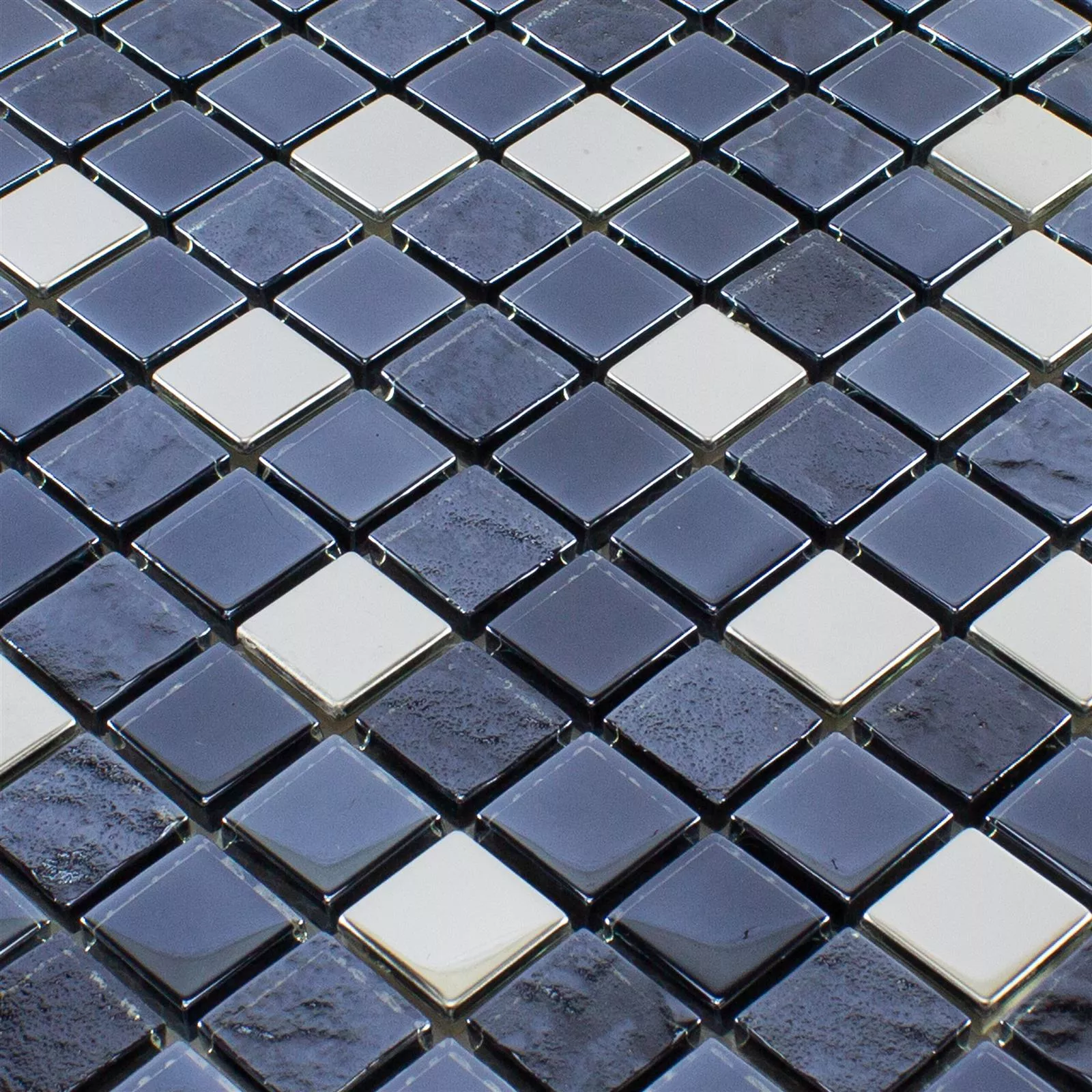 Mosaico De Vidro Telha Larisa Metallic Preto Prata