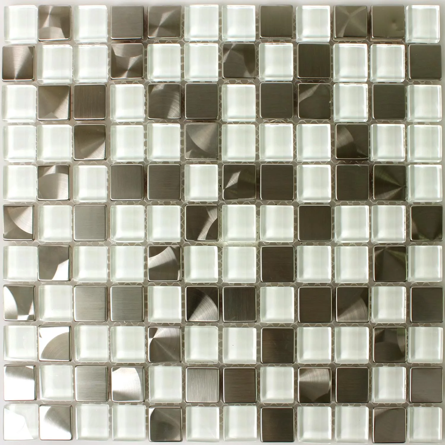 Mosaikkfliser Rustfritt Stål Glass Hvit Sølv
