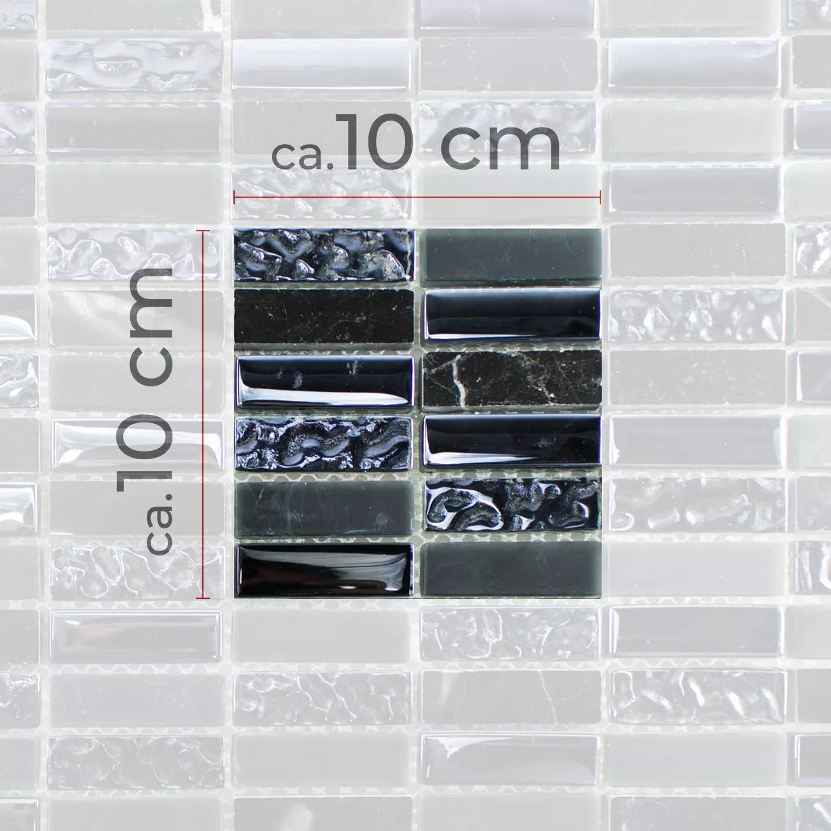 Muster von Glas Naturstein Mosaikfliese Mantra Schwarz