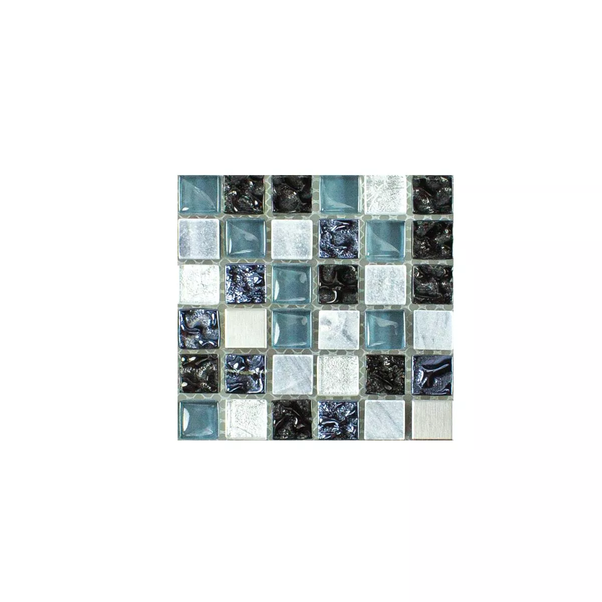 Model din Sticlă Piatră Naturală Oțel Inoxidabil Mozaic Dysart Gri Albastru Argint