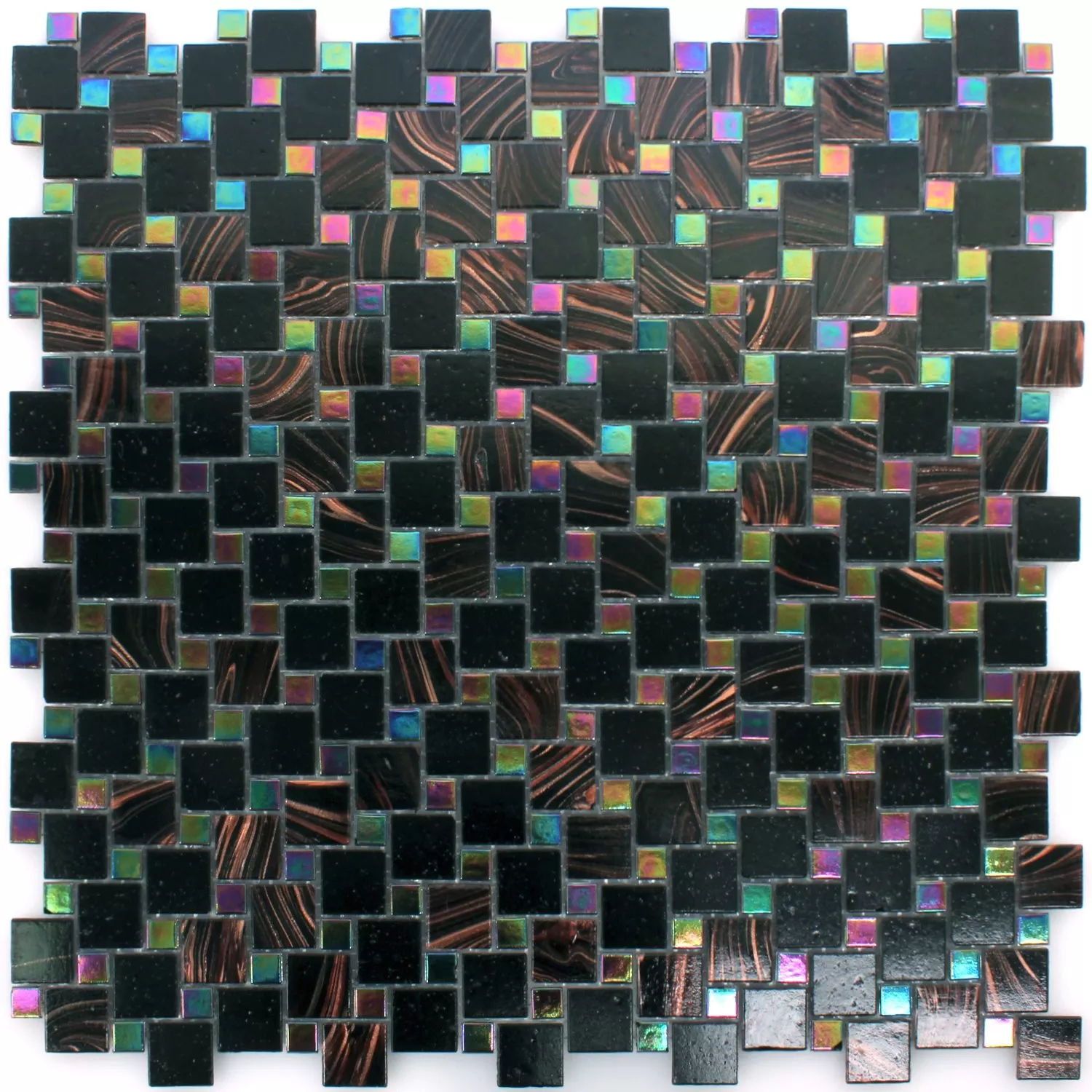 Azulejo Mosaico Vidro Tahiti Marrom Preto Metallic