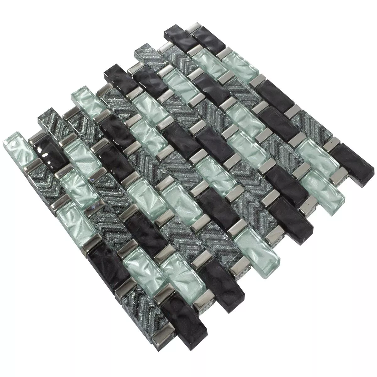 Sample Glass Mosaic Tiles Vancouver Waved Grey Blue Mix