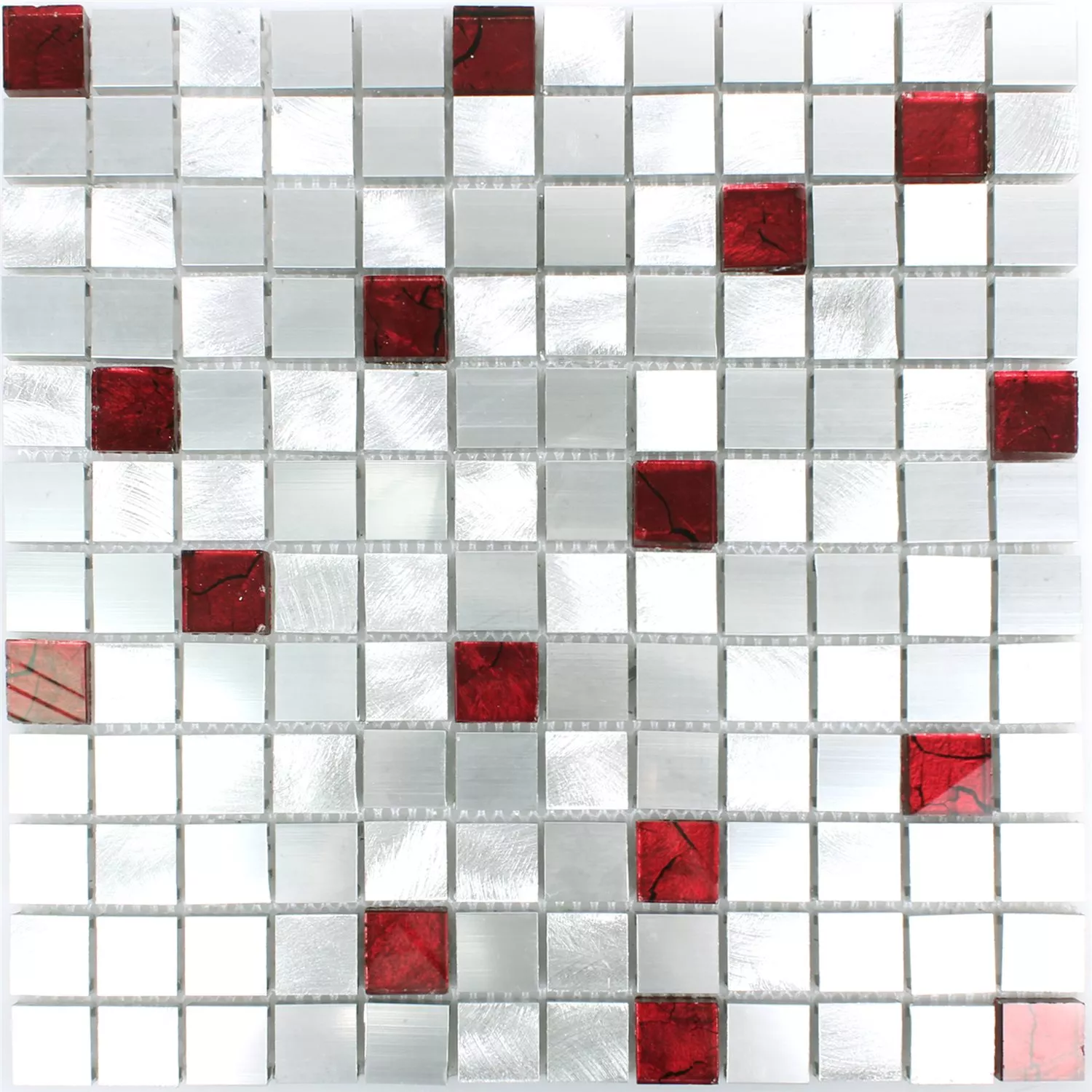 Padrão de Azulejo Mosaico Alumínio Vidro Maira Prata Vermelho