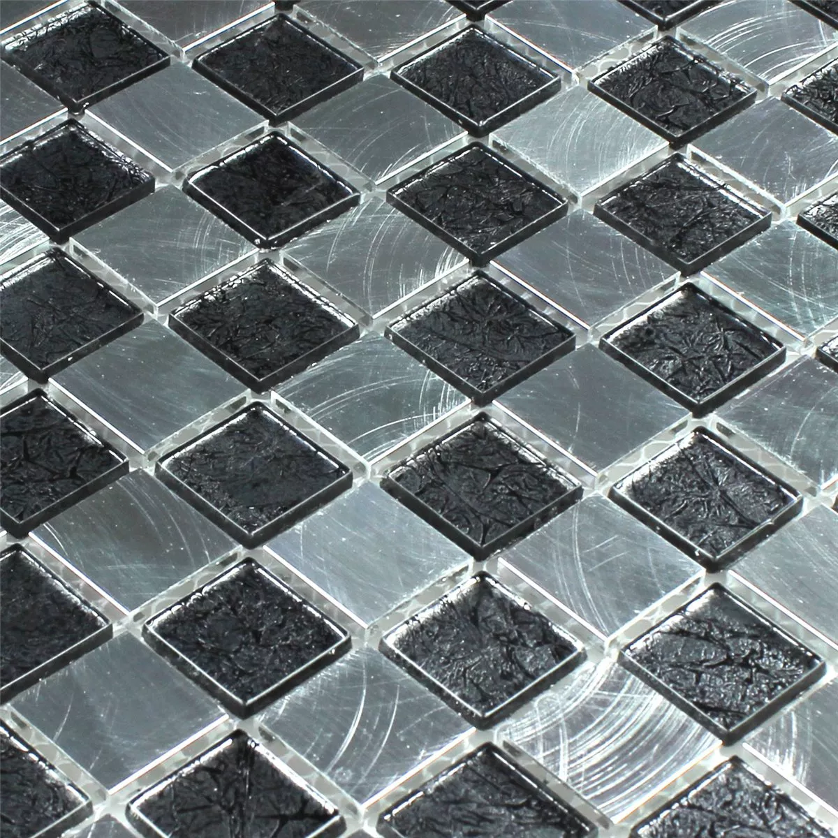 Mosaico Vetro Alluminio Scacchiera 25x25x4mm
