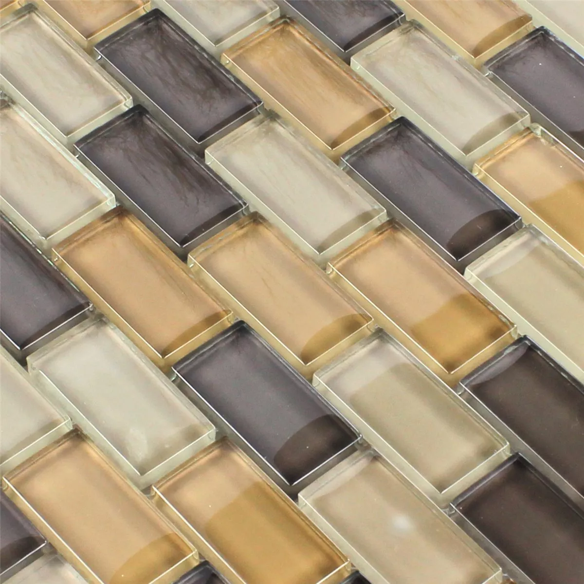 Azulejo Mosaico Vidro Brick Marrom Mix