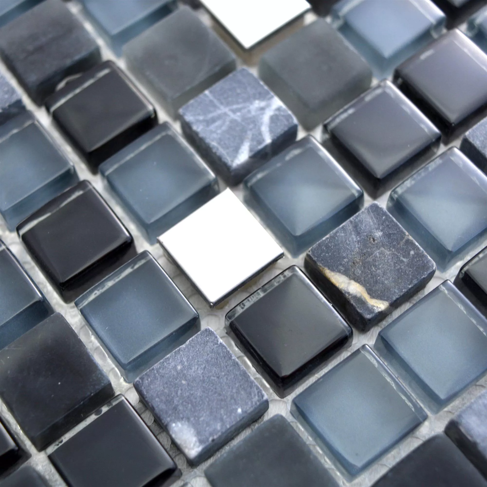 Glass Natural Stone Steel Mosaic Tiles Romeo Black