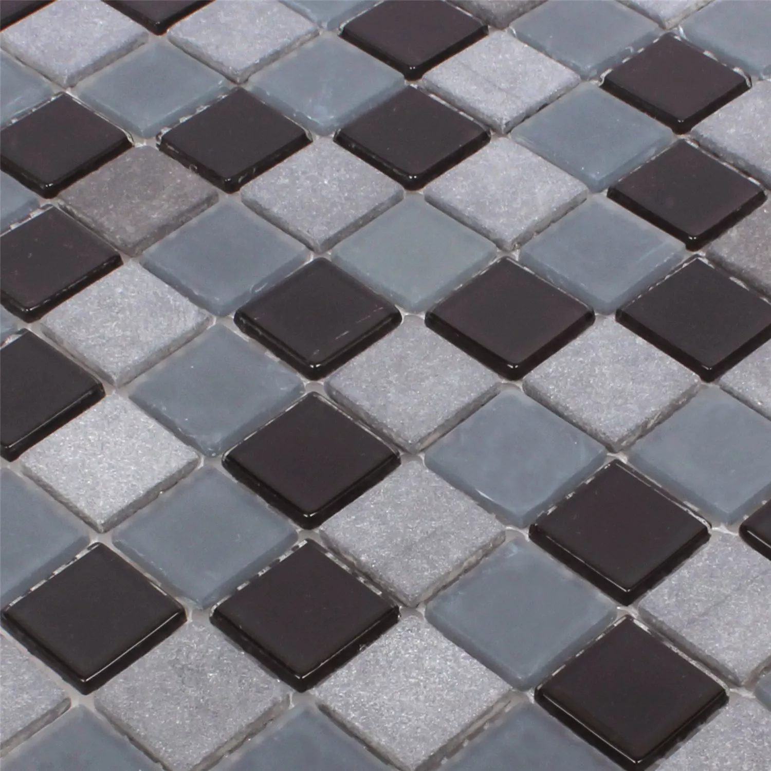 Sample Mosaic Tiles Marble Glass Mix Kobra Black Grey 