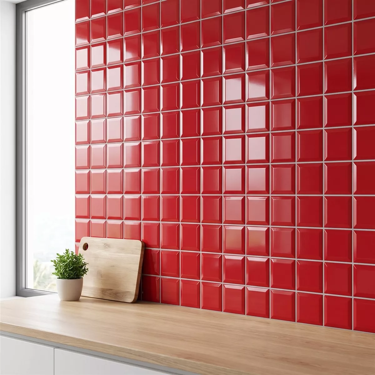 Ladrilho do metrô Vermelho Brilhante 10x10 cm Faceta Catarina Fuego