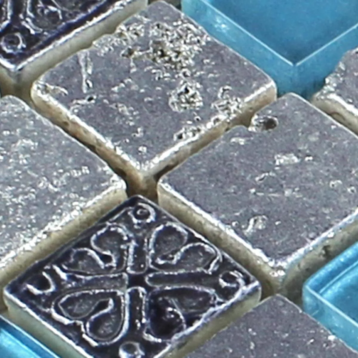 Sample Mozaïektegel Glas Resin Steen Mix Blauw Zilver
