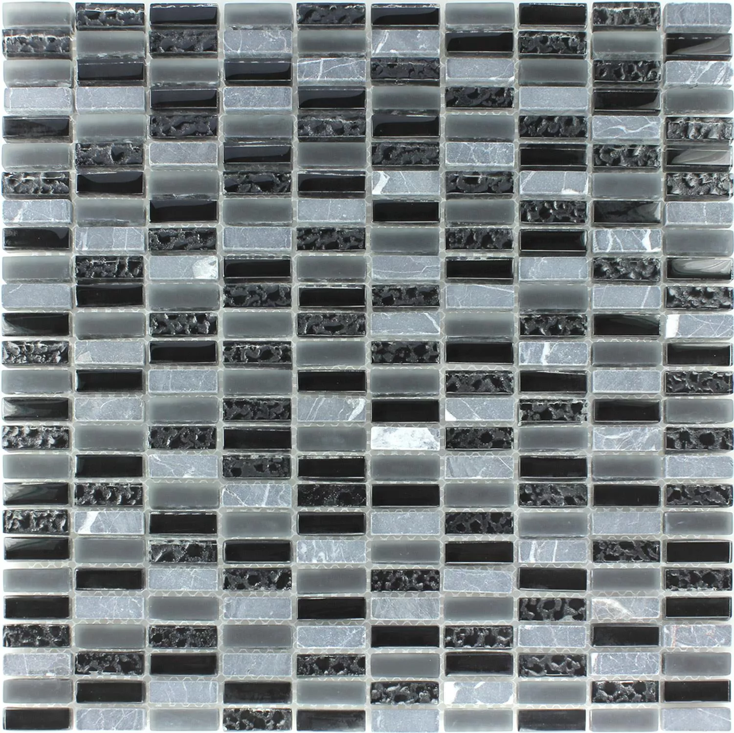 Mosaico Vetro Marmo Grigio Mix 10x30x8mm
