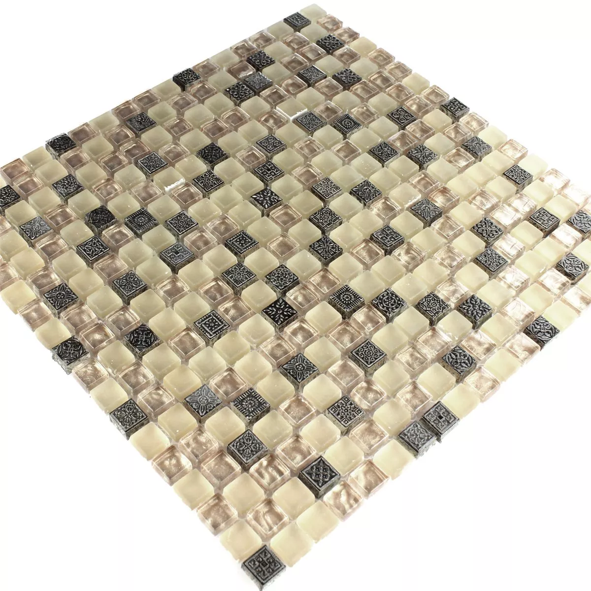 Mozaik Csempe Üveg Természetes Kő Dísz Bézs Mix