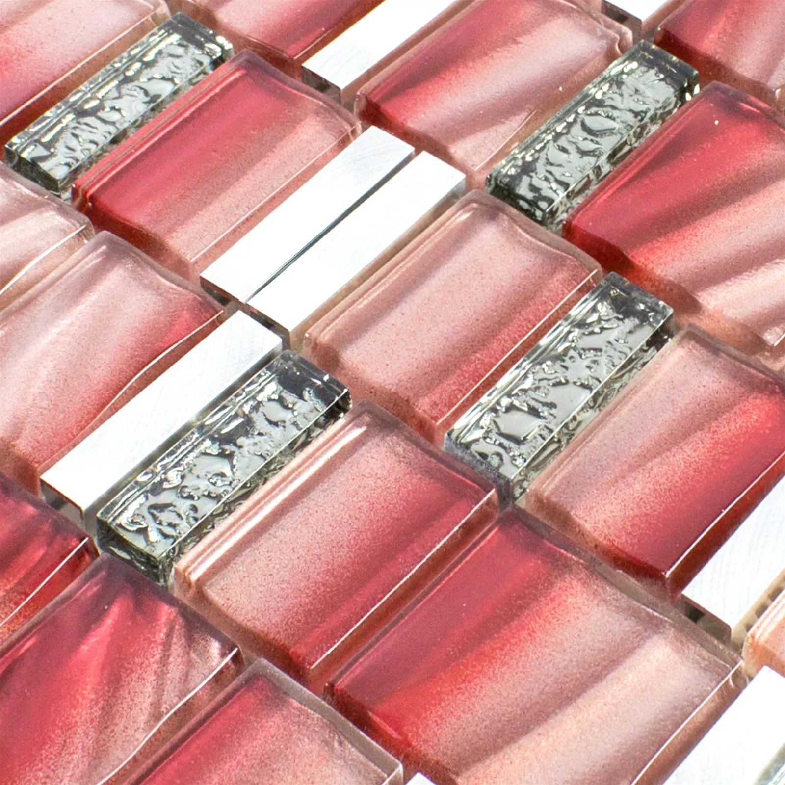Sample Glass Metal Mosaic Tiles Union Red Silver