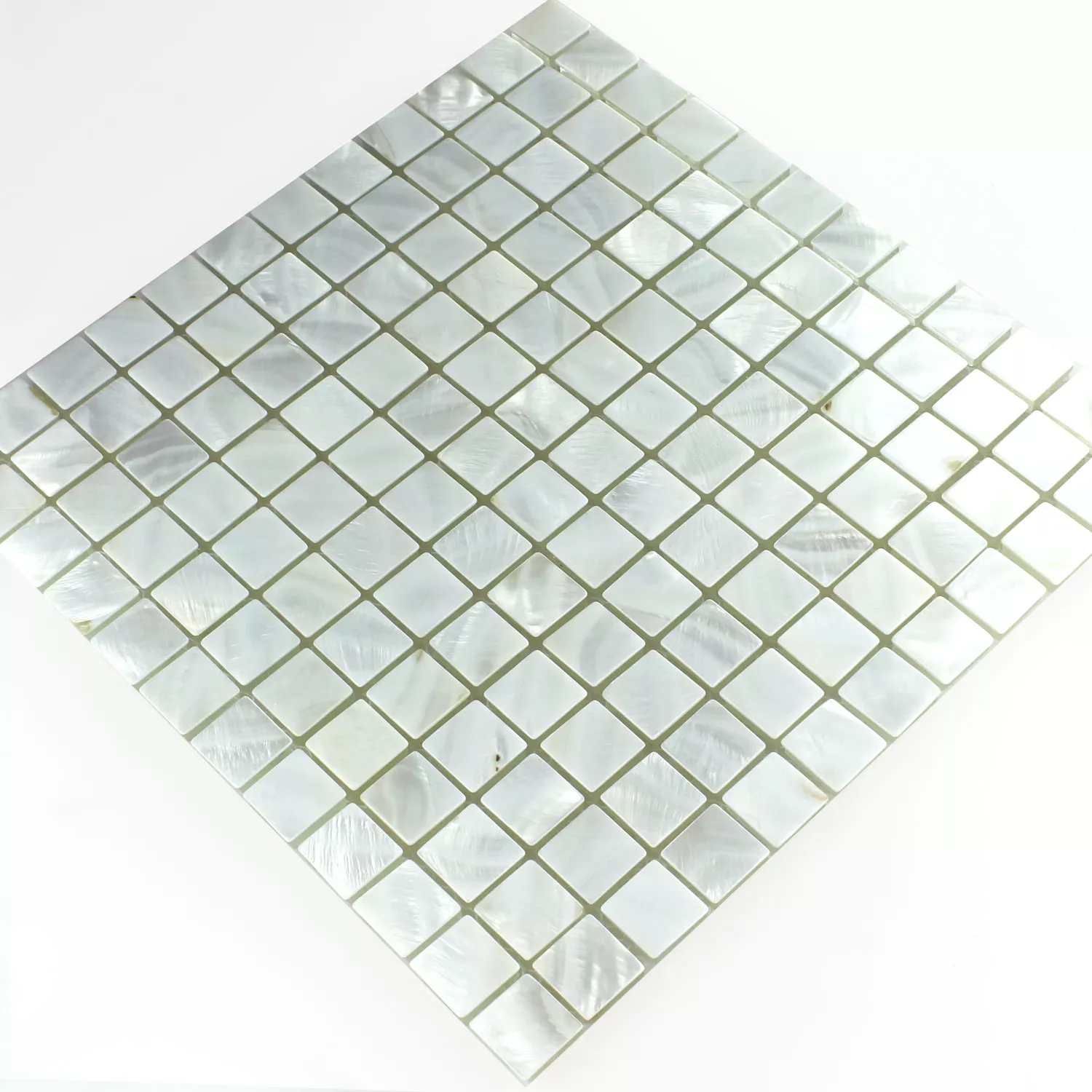 Azulejo Mosaico Vidro Efeito Madrepérola Marfim Branco 23x23x8mm