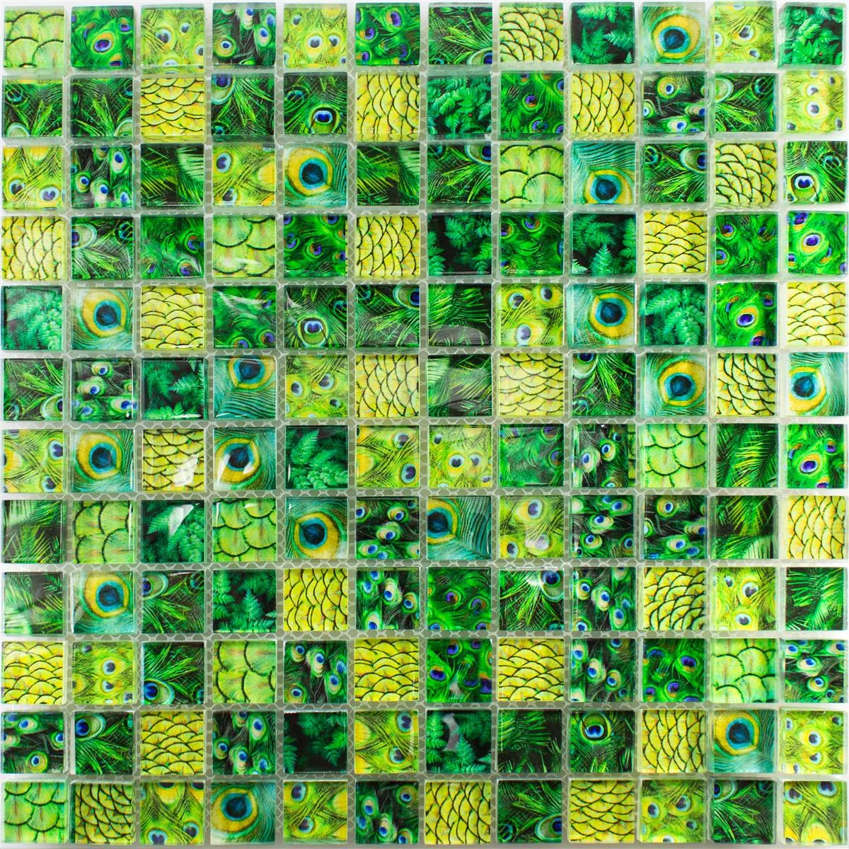Mønster fra Glass Mosaikk Fliser Peafowl Grønn 23