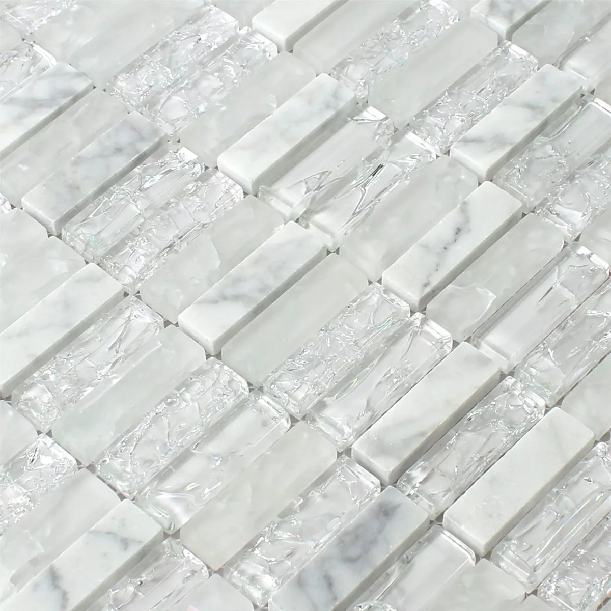 Mozaïektegel Glas Natuursteen Brick Wit