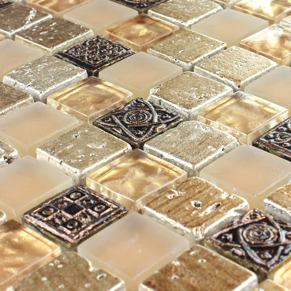 Mozaika Szklana Plytka Z Naturalnego Kamienia Kobold Brązowy Beżowy Złoto