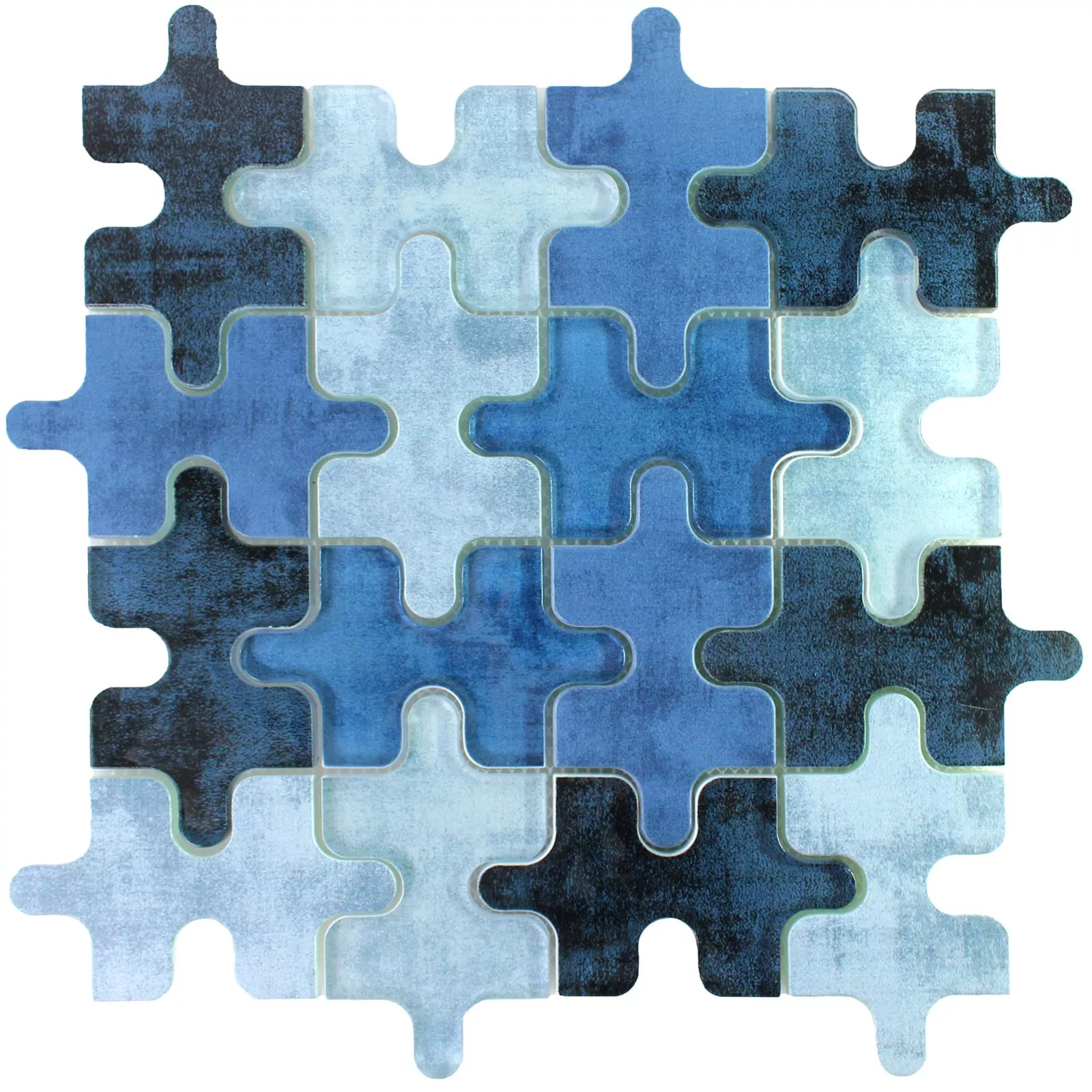 Mosaico De Vidro Azulejos Puzzle Azul