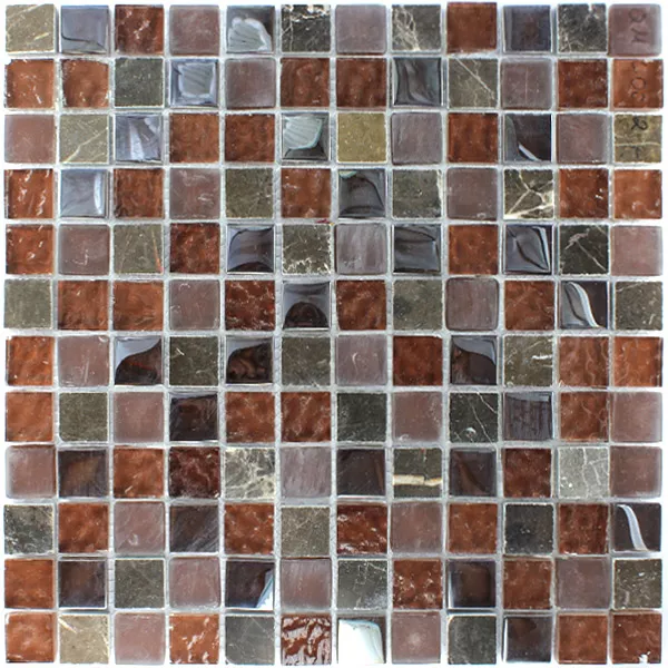 Mosaic Tiles Glass Marble 23x23x8mm Brown Mix Metal