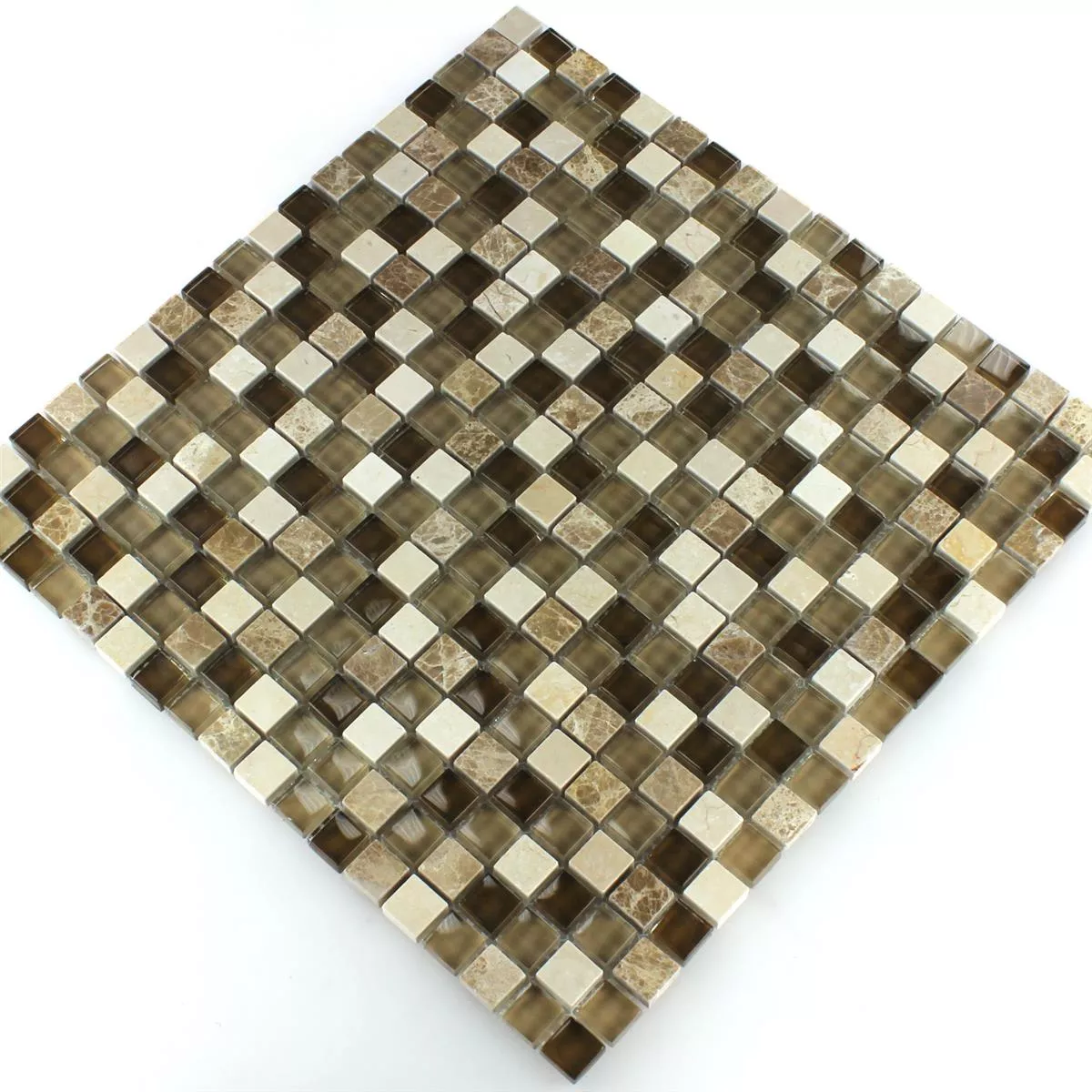 Mosaïque Verre Marbré Brun Beige 15x15x8mm