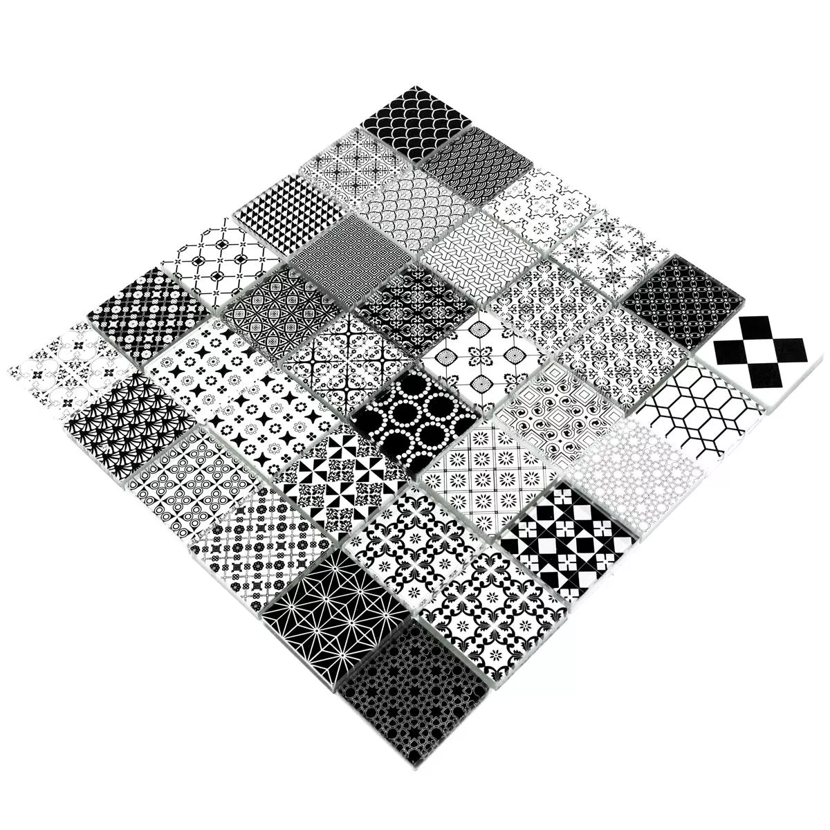 Sample Glasmozaïek Tegels Ornamento Zwart Wit