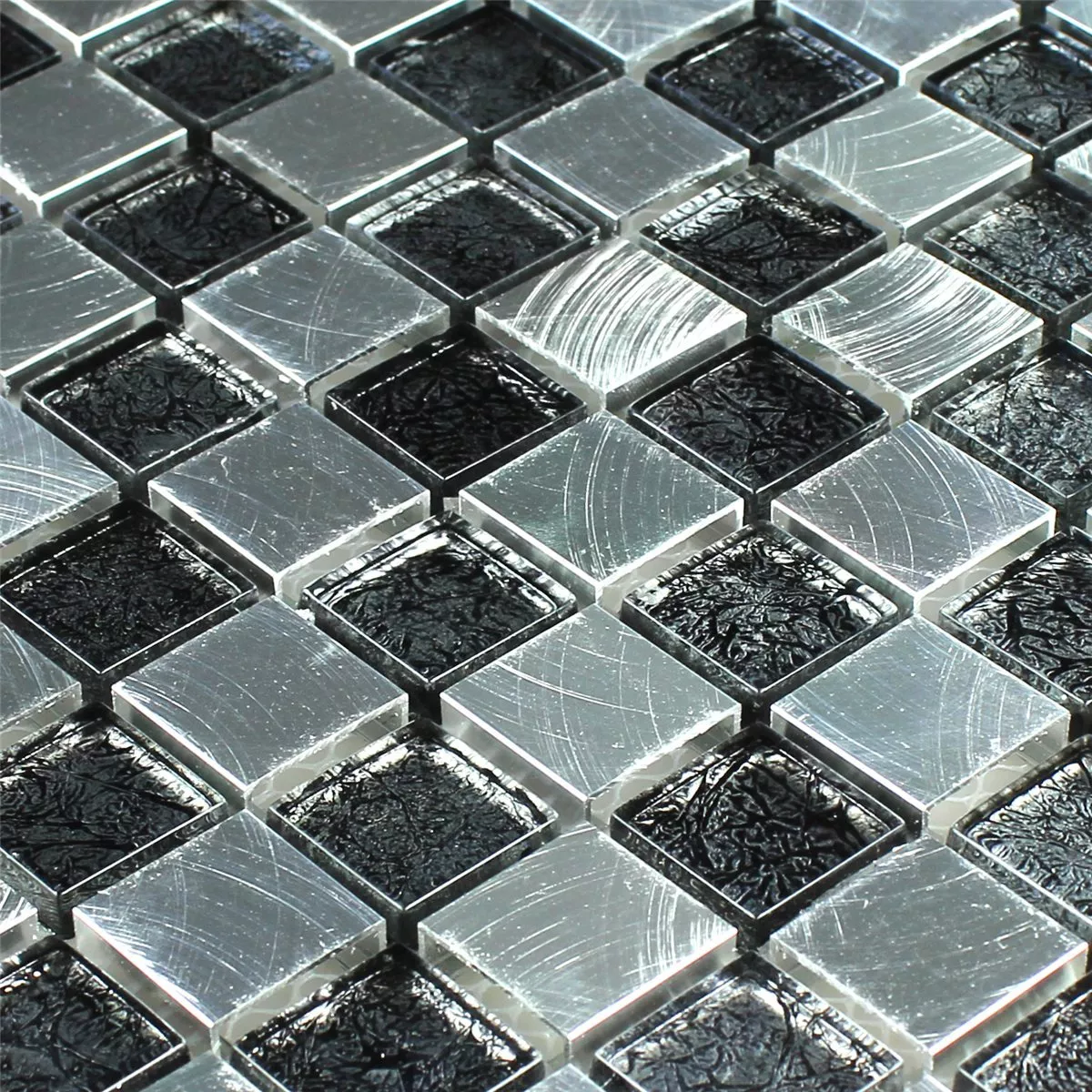 Mosaico Vetro Metallo Scacchiera 25x25x8mm