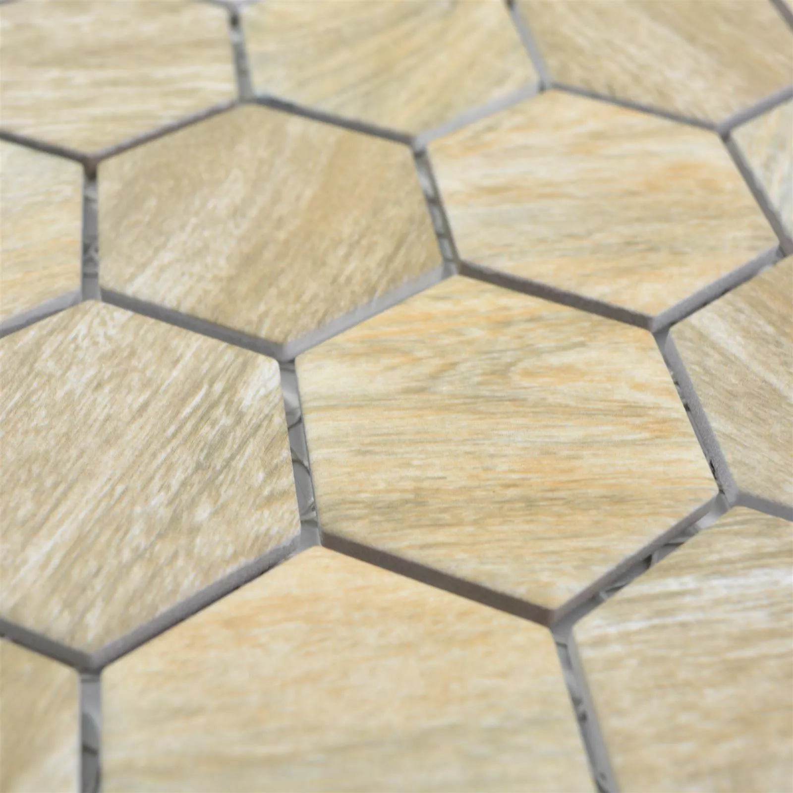 Mozaika Ceramiczna Duponti Sześciokąt Wygląd Drewna Beżowy