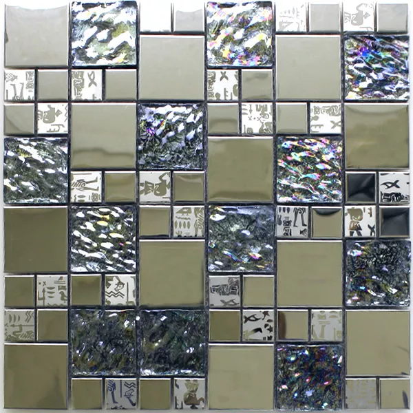 Mosaikkfliser Glass Rustfritt Stål Metall Agypt Sølv