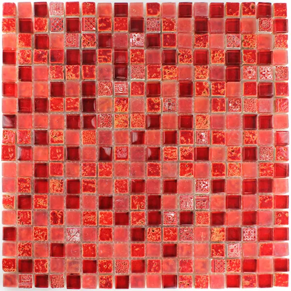 Padrão de Azulejo Mosaico Escimo Vidro Pedra Natural Mix Vermelho