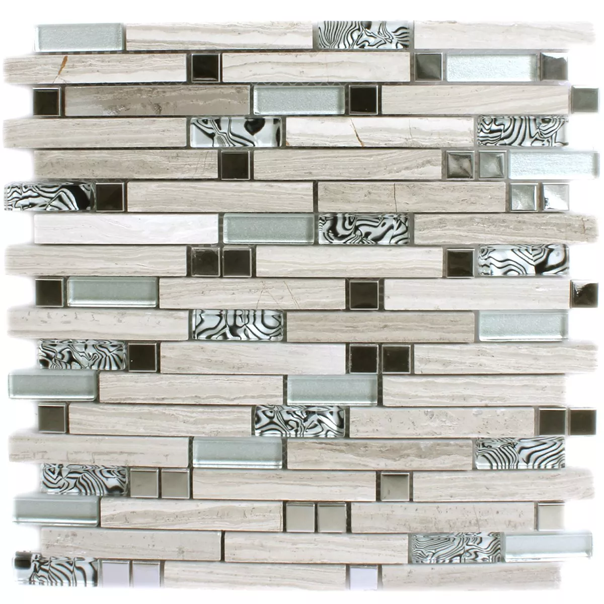 Mønster fra Mosaikkfliser Metall Glass Naturstein Grå Sølv Mix