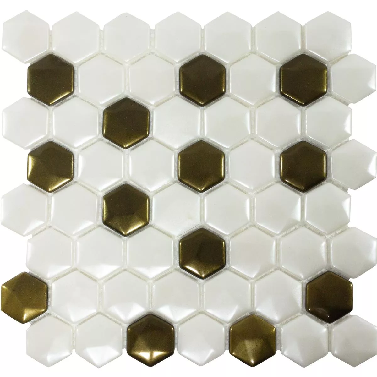 Glasmosaik Fliesen Las Vegas Hexagon 3D Weiß Gold