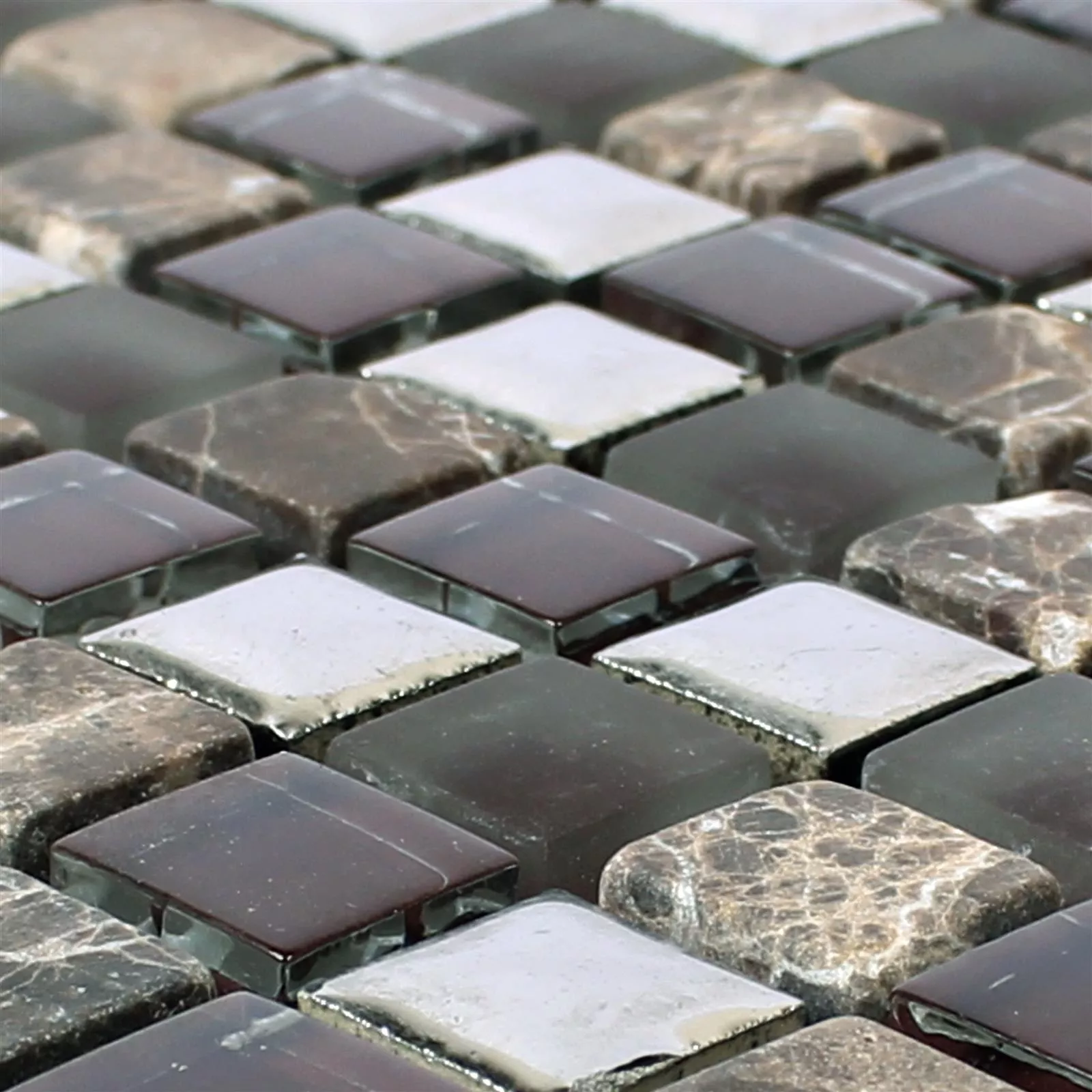 Padrão de Azulejo Mosaico Vidro Pedra Natural Balthasar Marrom Prata