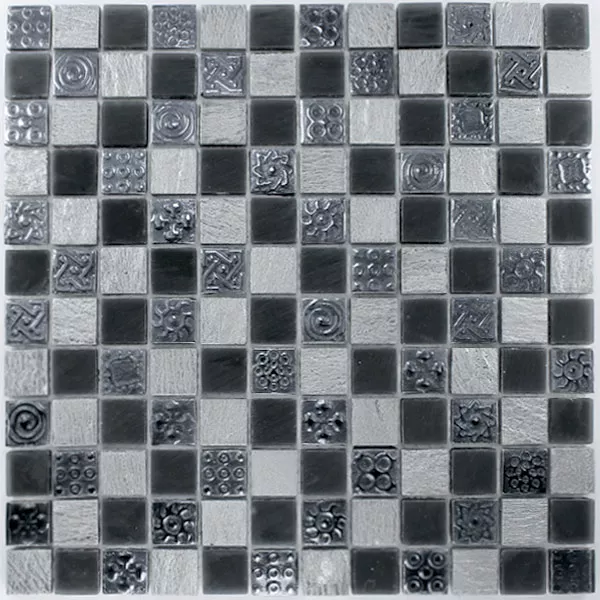 Sample Mosaic Tiles Glass Natural Stone Orlando Black