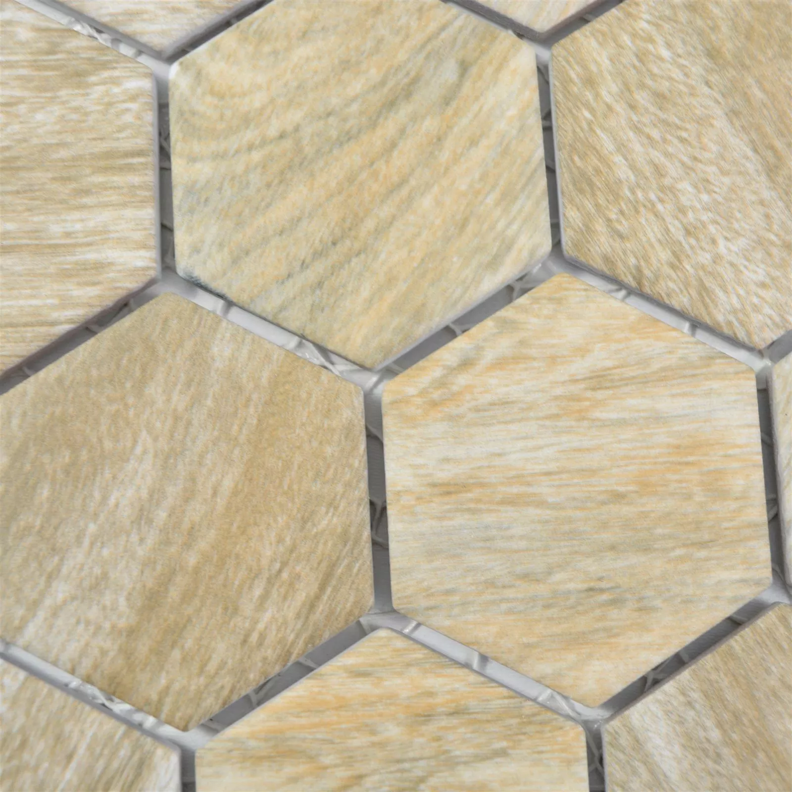 Próbka Mozaika Ceramiczna Duponti Sześciokąt Wygląd Drewna Beżowy