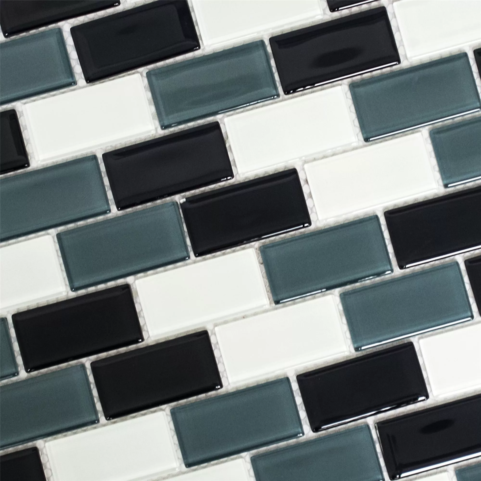 Mosaico De Vidro Azulejos Alpha Preto Cinza Branco