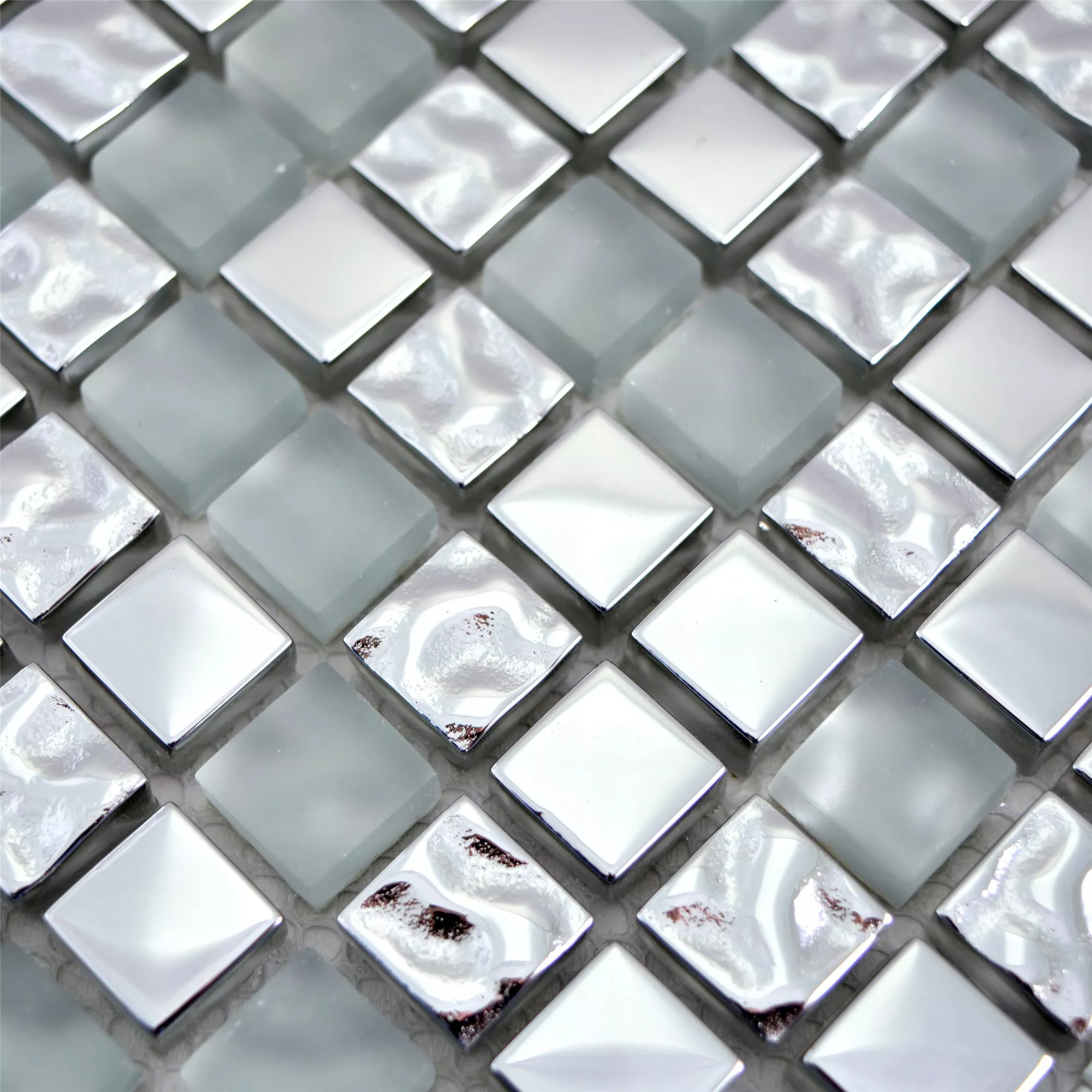 Padrão de Mosaico De Vidro Azulejos Tolstoi Prata Branco