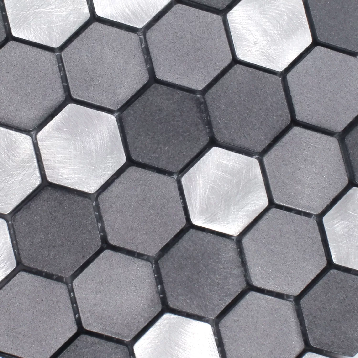 Model din Plăci De Mozaic Aluminiu Apache Hexagon Negru Argint
