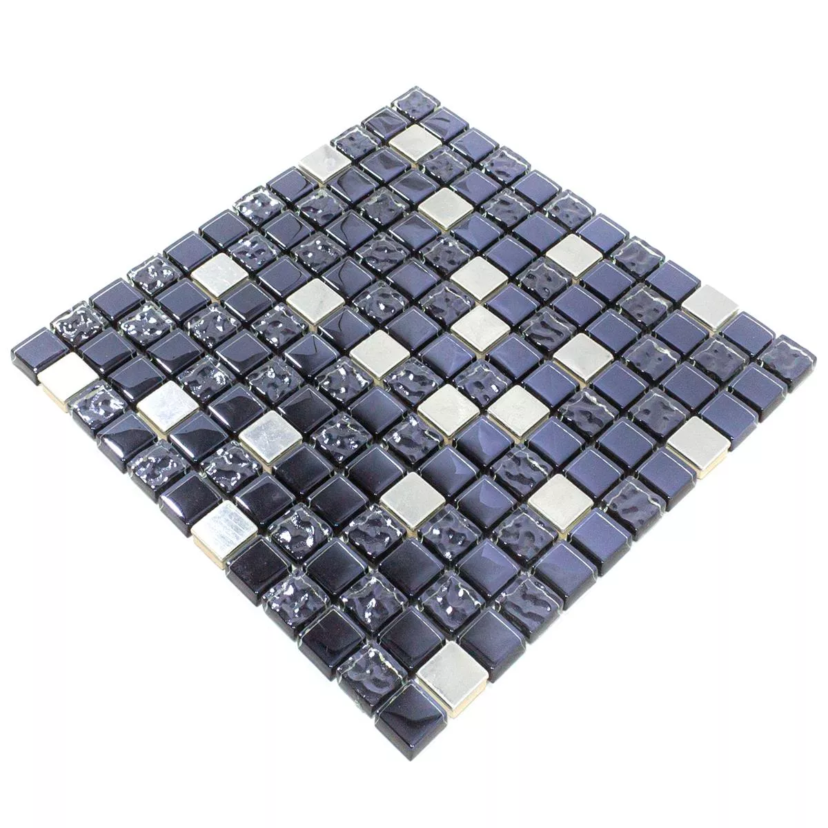 Azulejos De Mosaico Cristal Acero Inoxidable Blackriver Negro Plateado Mix