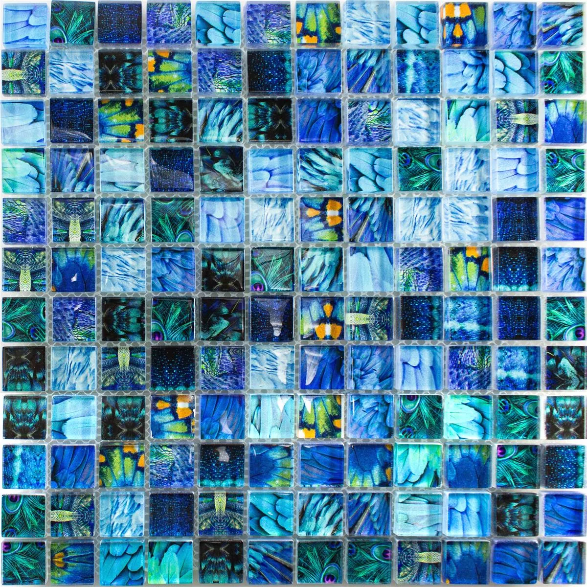 Vzorek Skleněná Mozaika Dlaždice Peafowl Modrá 23