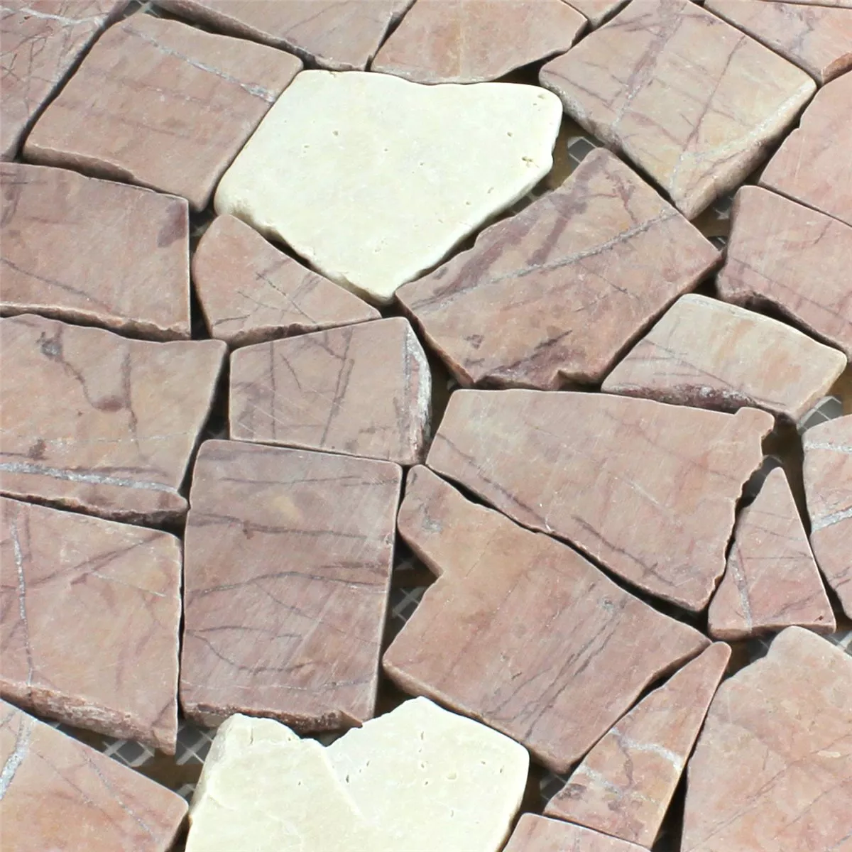 Mosaic Tiles Broken Marble Rosso Verona Cream