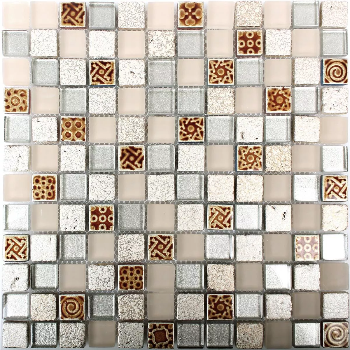 Mønster fra Glass Mosaikk Naturstein Fliser Kobold Beige Sølv
