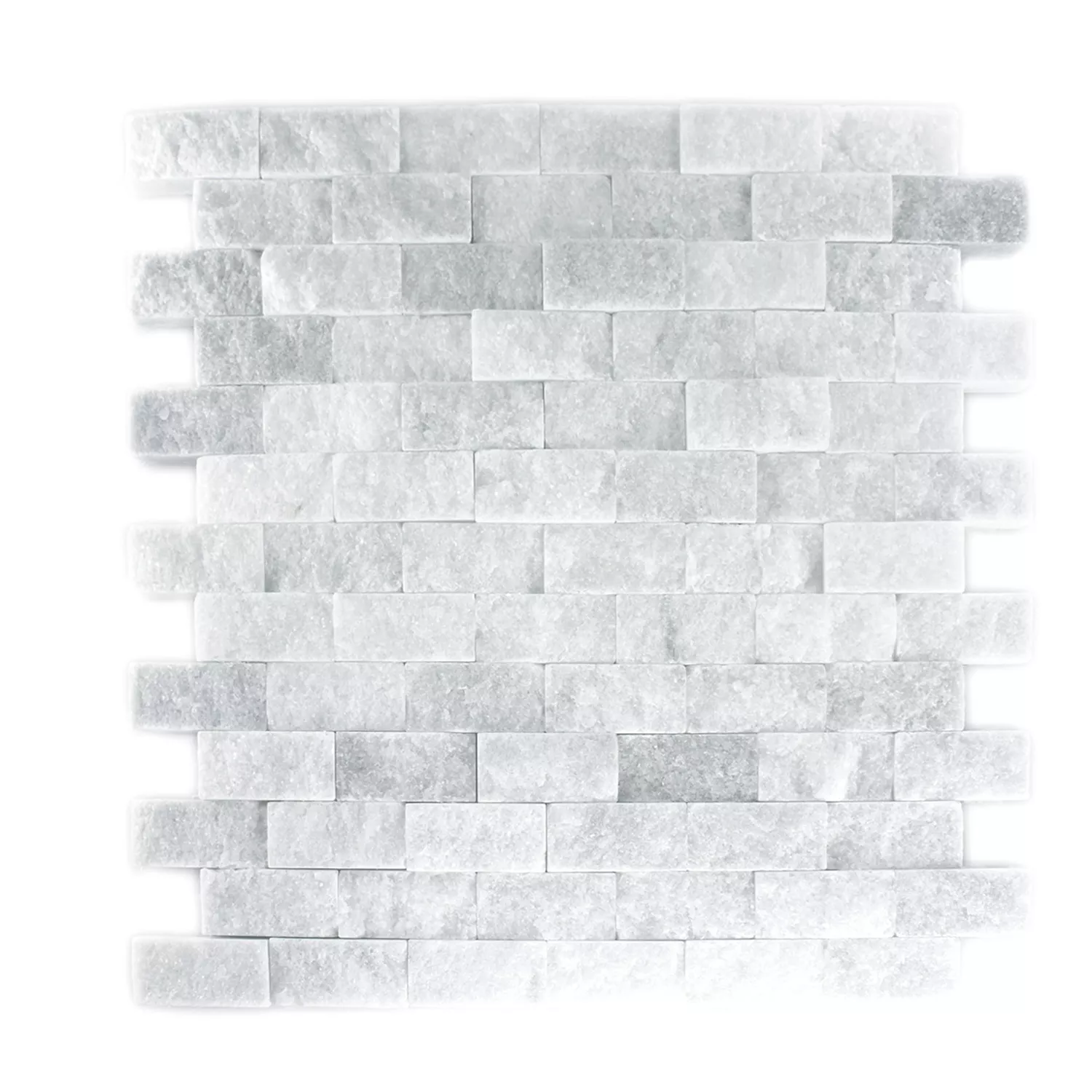 Azulejo Mosaico Pedra Natural Mármore Treviso Brick Branco 3D
