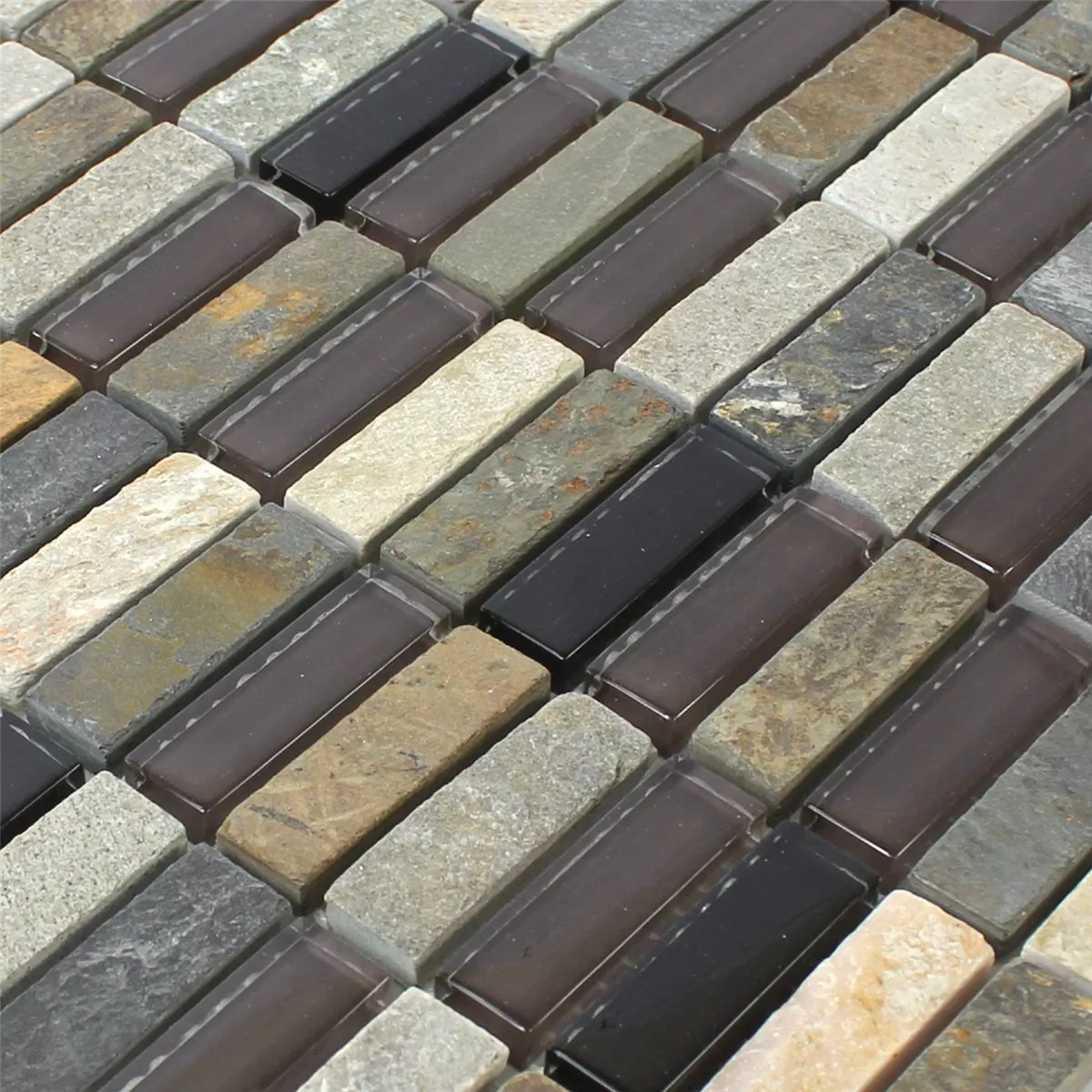 Mosaic Tiles Glass Quartzite Natural Stone Grey Brown