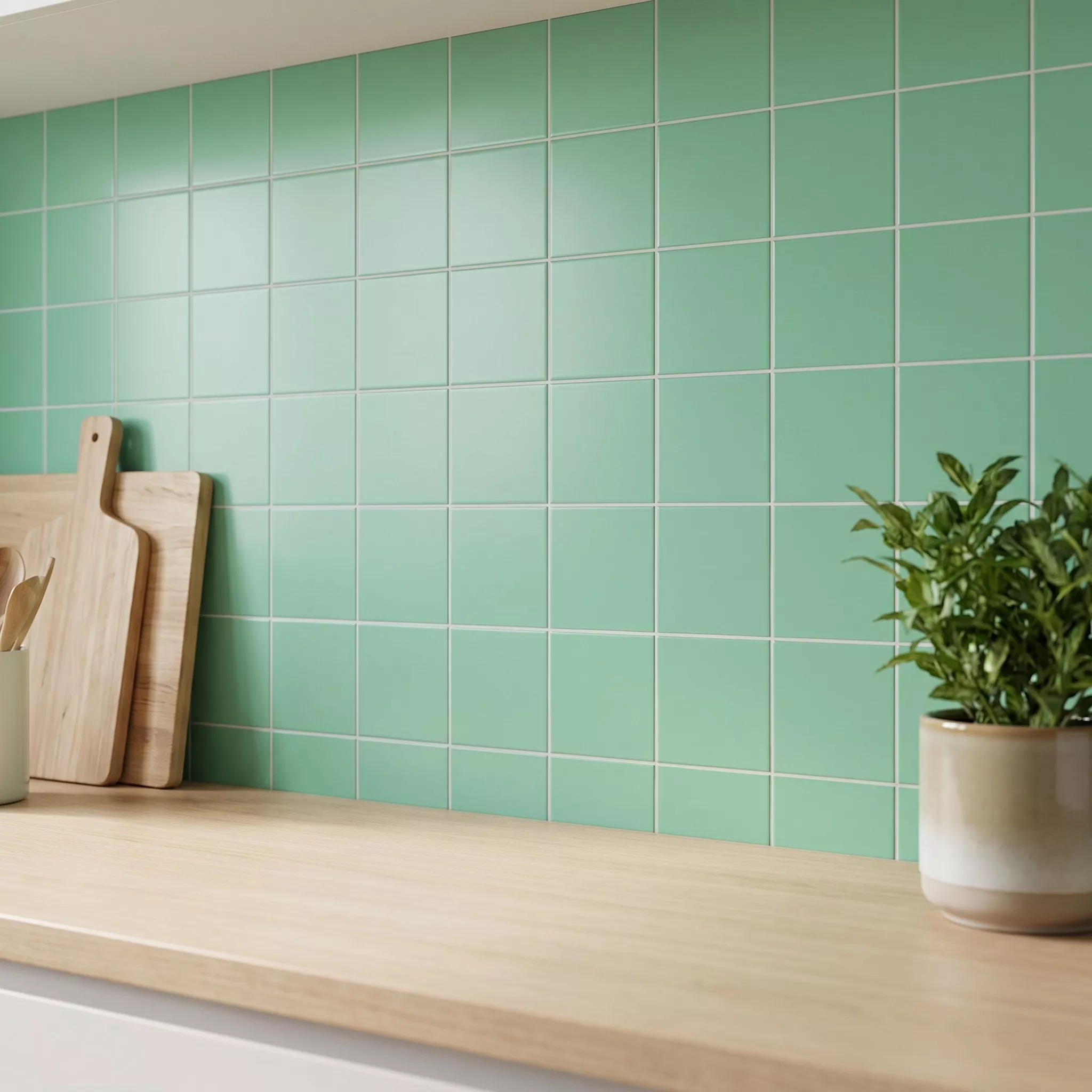 Metro tile Green Mat 10x10 cm Without Facet Freyburg Manzana
