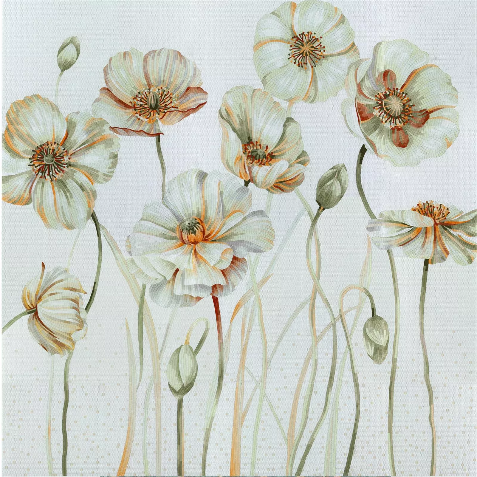 Glasmosaik Billede White Poppy 130x240cm