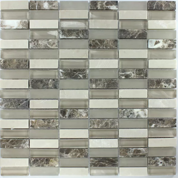 Prøve Mosaik Fliser Glas Marmor 15x48x8mm Brun Beige Skifer Mix Sticks