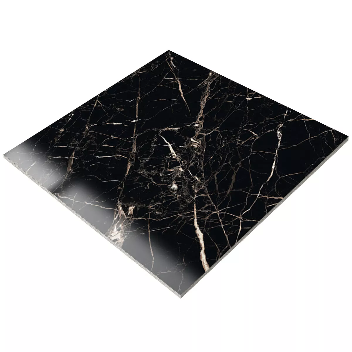 Płytki Podłogowe Trento Marmurowa Optyka Czarny Złoto Polerowany Błyszczący 60x60cm