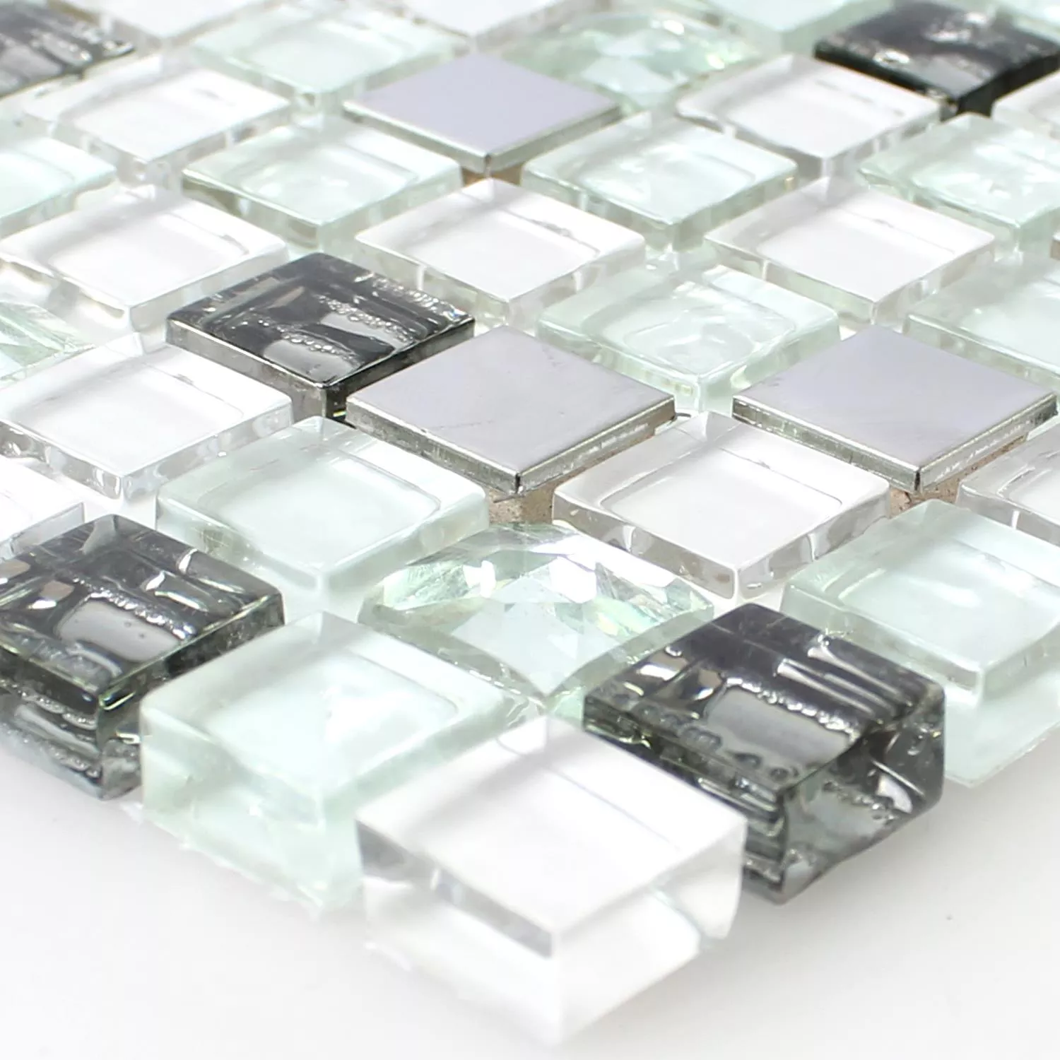 Model din Sticlă Oțel Inoxidabil Plăci De Mozaic Admont Alb 
