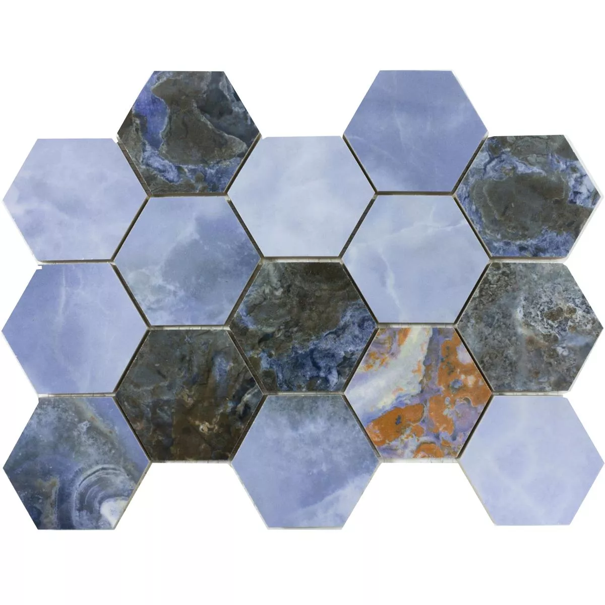 Prov från Keramikmosaik Plattor Naftalin Hexagon Blå Svart