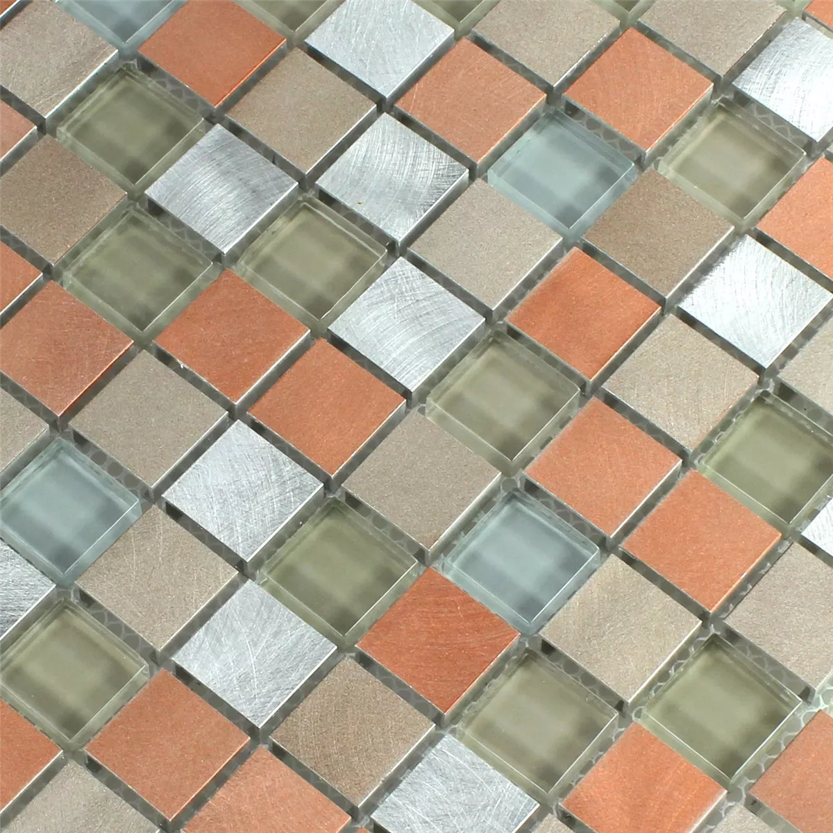 Mosaic Tiles Glass Aluminium Metal Orange Silver Mix