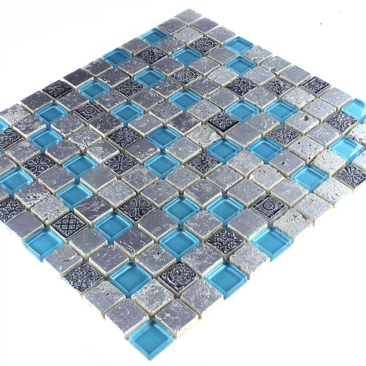 Mozaik Csempe Üveg Gyanta Kő Mix Kék Ezüst